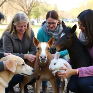 Therapy animals with community members in Bryan-College Station