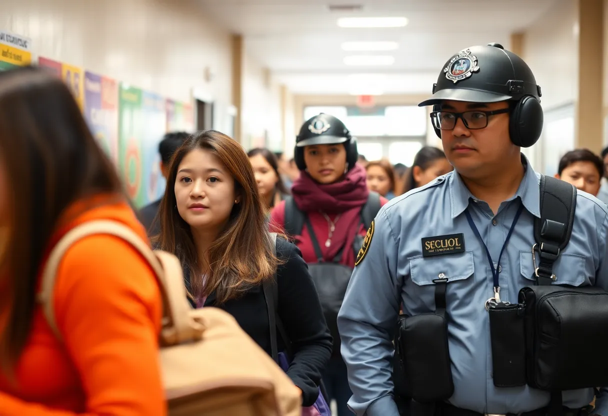 School security personnel monitoring the area